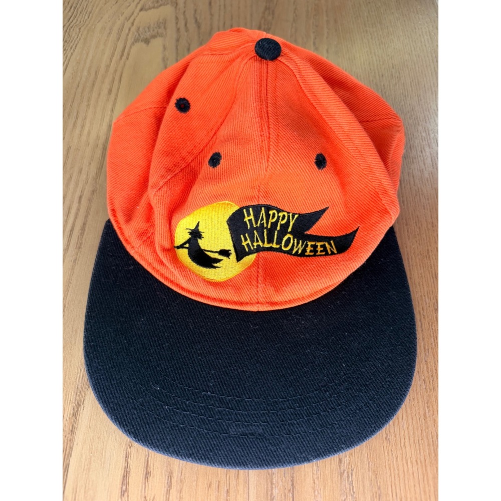 Vtg Happy Halloween Pumpkin Hollow Hat Witch Snapback 1996 Rare Unisex Orange